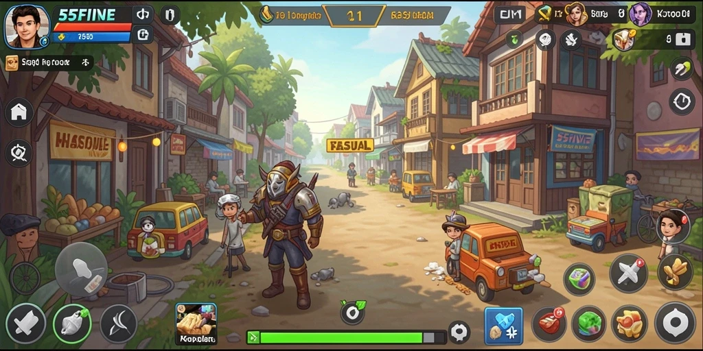 Tampilan antarmuka game kasual 55FIVE yang cerah dan menarik.