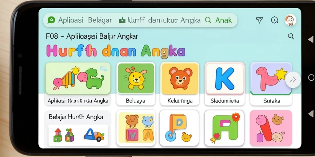 Antarmuka interaktif aplikasi Belajar Huruf dan Angka.