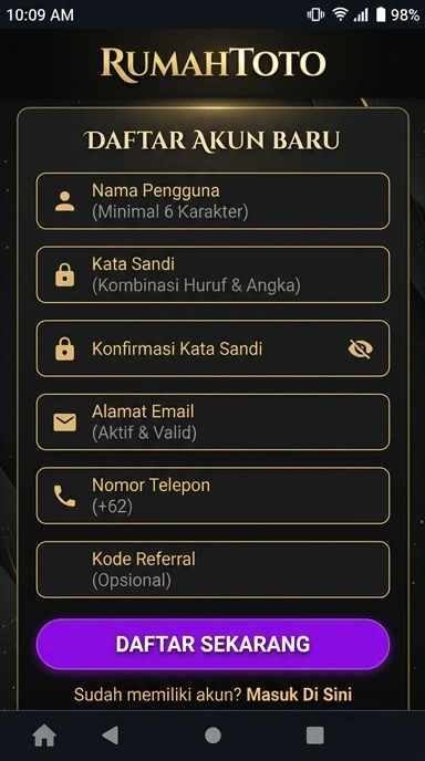 Panduan Daftar Akun Baru Rumahtoto untuk Pengguna Android